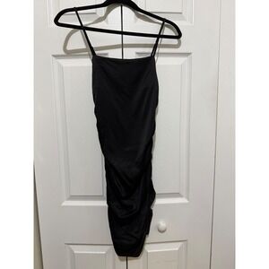Forever 21‎ Black Ruched Mini Dress Sleeveless Spaghetti Strap Bodycon Party Y2K